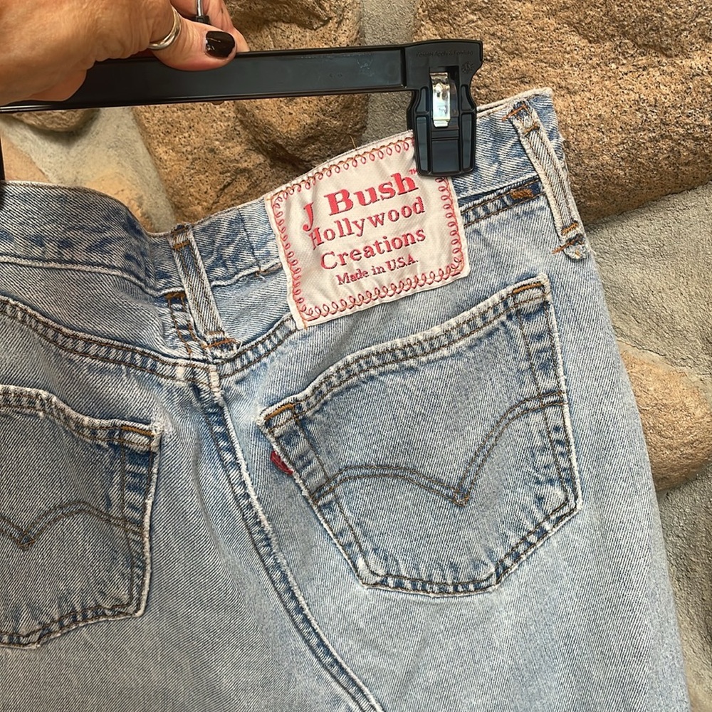 J BUSH HOLLYWOOD CREATIONS awesome distressed Denim Maxi Skirt festival! Sz 29 - Picture 9 of 10